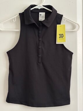 NWT all in motion  Black Polo Tank Top Cropped Length Slim Fit - Size XS